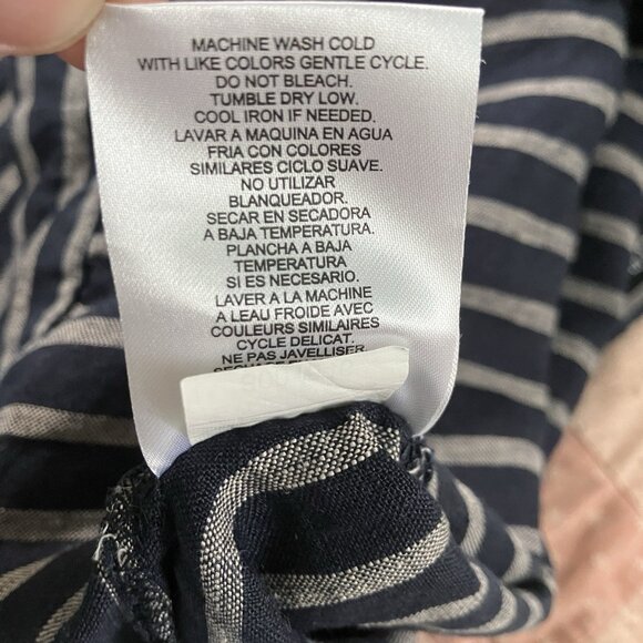 Ellen Tracy Linen Pants Womens S Blue Stripe Cropped Coastal Drawstring Boho - Picture 6 of 10